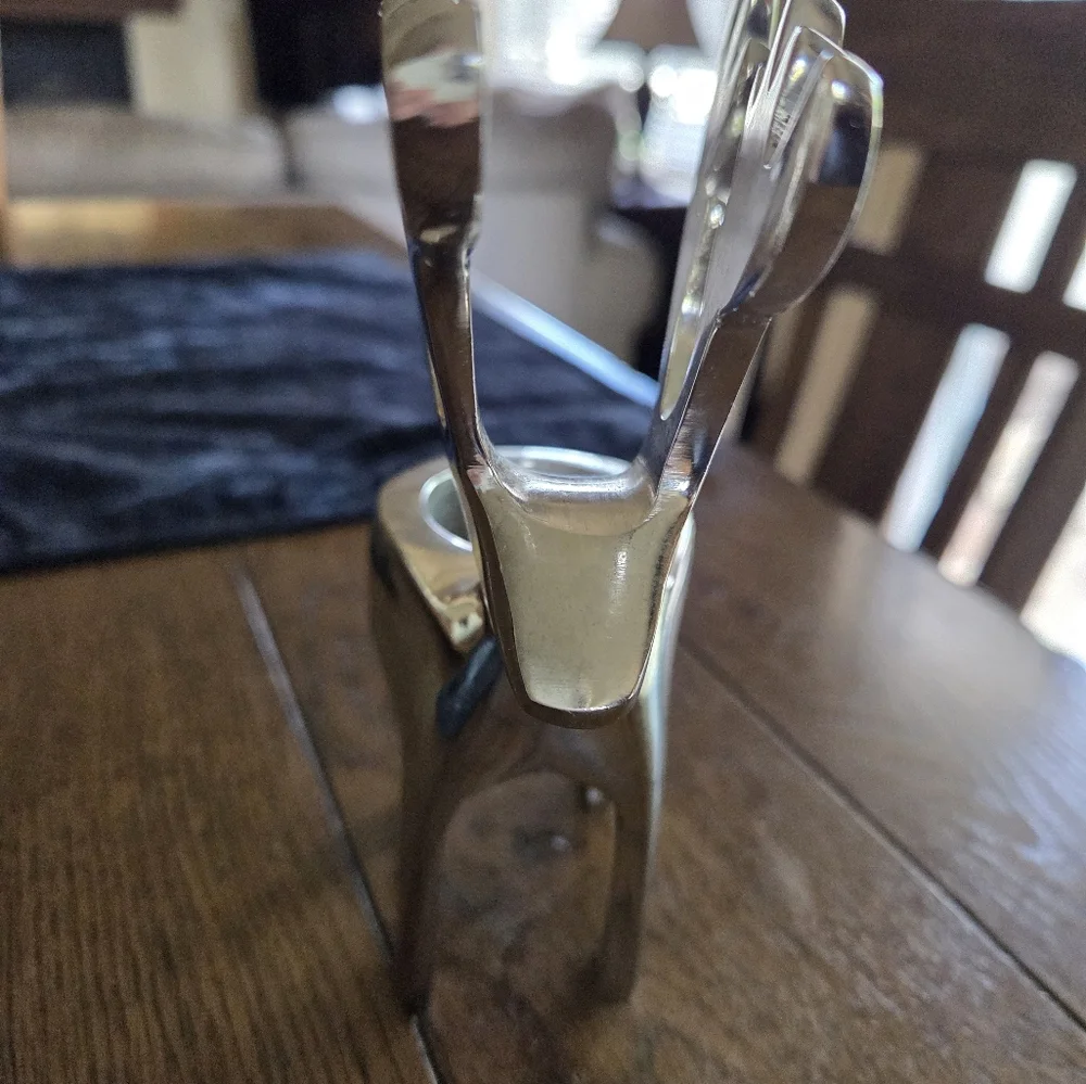Crate & Barrel Contemporary Silver Reindeer Votive Candke Holder